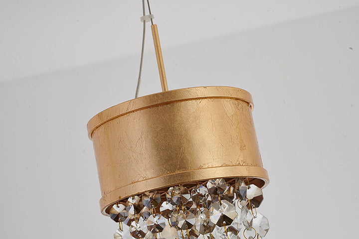 Leaf Framed Pendant Light with Clear &amp; Champagne Hanging Crystals