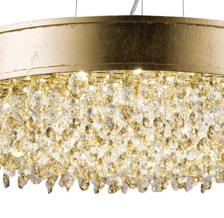 Leaf Round Frame with and Clear Hanging Crystals Chandelier by Bethel - view 7