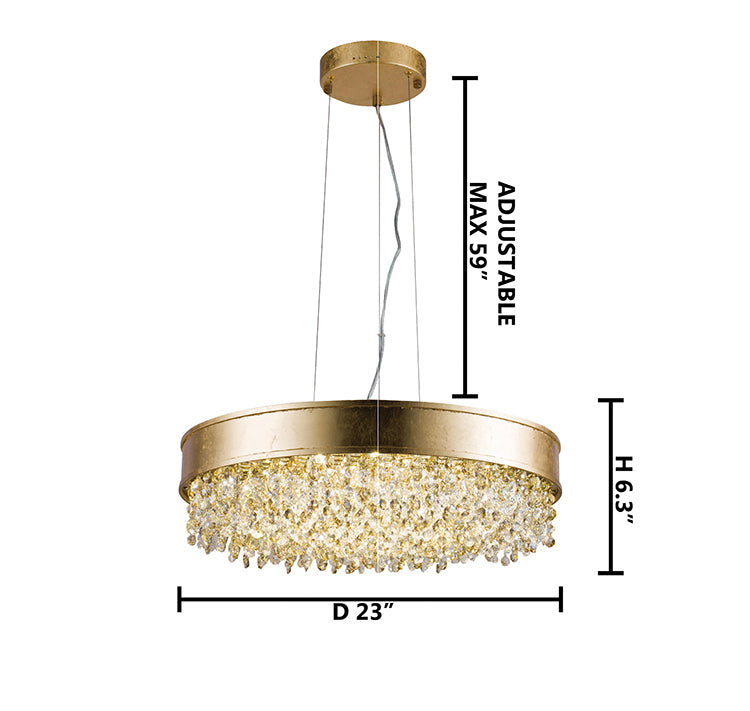 Leaf Round Frame with and Clear Hanging Crystals Chandelier by Bethel - view 8