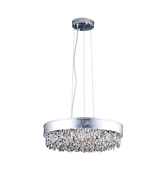 Leaf Round Frame with and Clear Hanging Crystals Chandelier in Chrome by Bethel