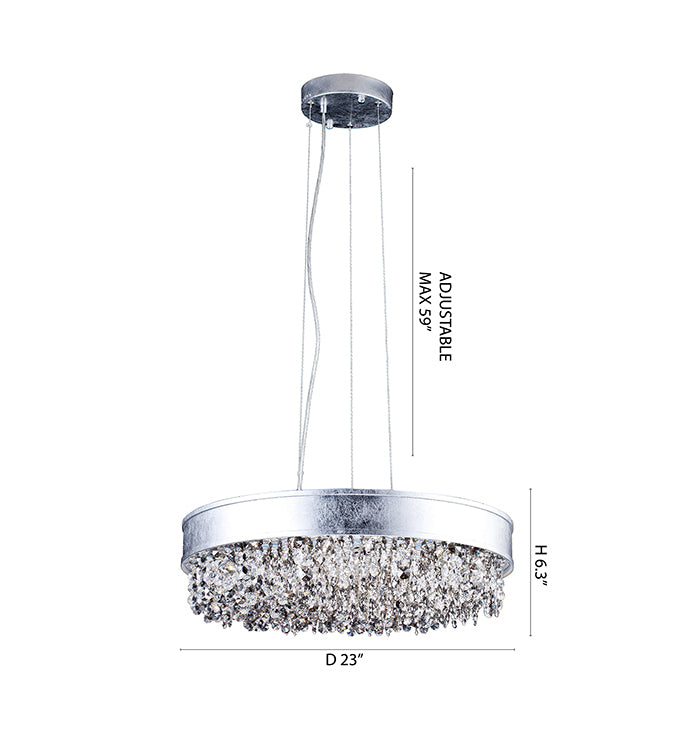 Leaf Round Frame with and Clear Hanging Crystals Chandelier by Bethel - view 3