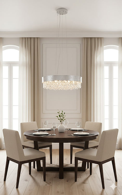 Leaf Round Frame with and Clear Hanging Crystals Chandelier by Bethel - view 4