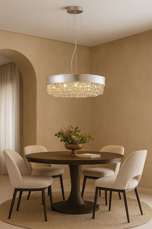 Leaf Round Frame with and Clear Hanging Crystals Chandelier by Bethel - view 5