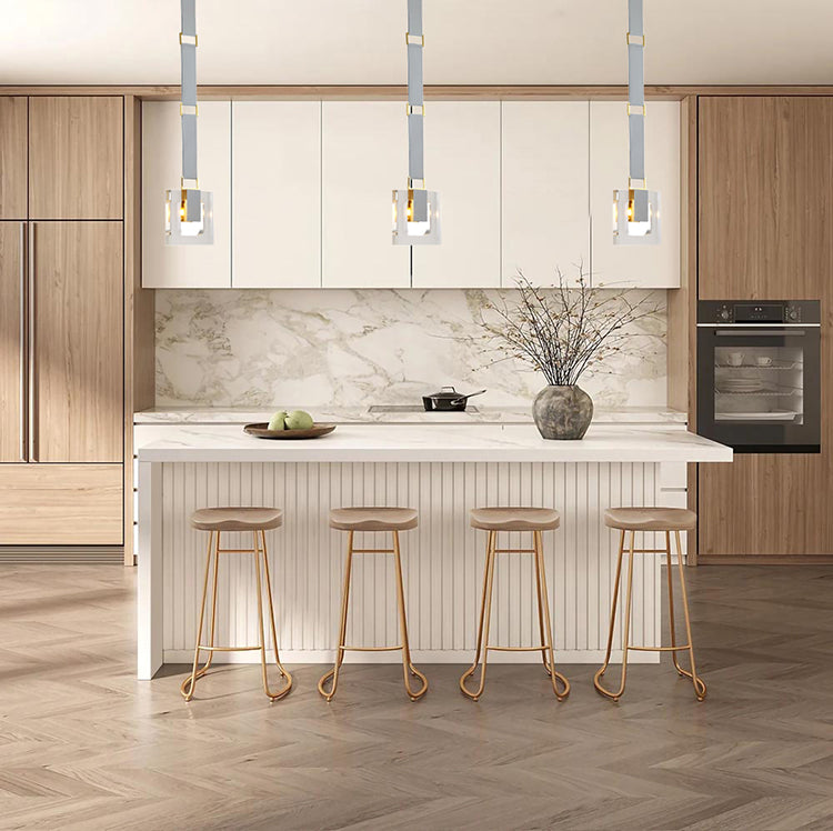 Leather Strap Pendant Light with Clear Crystal Block &amp; Hardware