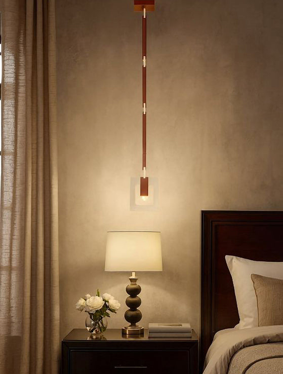 Leather Strap Pendant Light with Clear Crystal Block &amp; Hardware