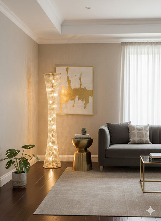 Clear Crystal Beaded Frame Floor Lamp with Hardware by Bethel - view 10