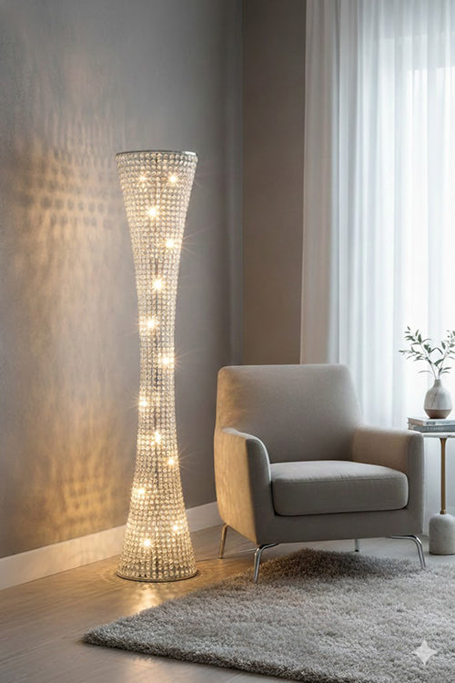 Clear Crystal Beaded Frame Floor Lamp with Hardware by Bethel - view 4