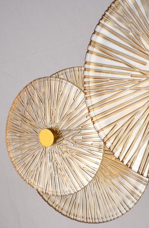 Brass Frame Chandelier with Clear &amp; Amber Petal Glass Shades