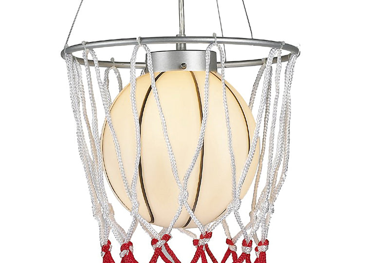 White Glass with Black Accents Basketball Ceiling Fixture with Red &amp; White