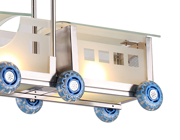 Children's Train Light Fixture with Blue Wheels and Frosted Glass Frame by Bethel - view 2