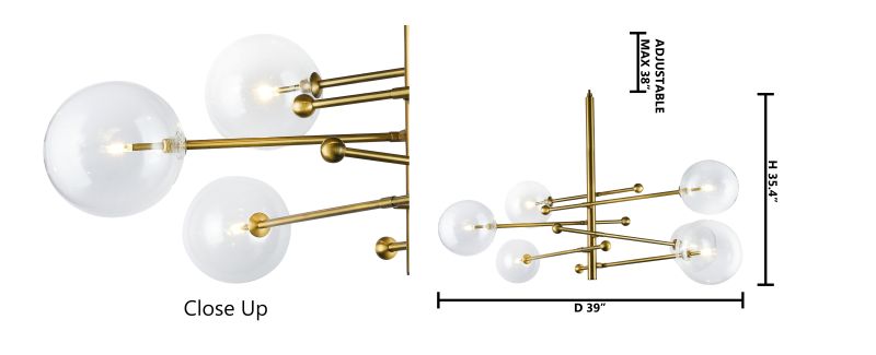 Metal Frame Ceiling Fixture with Clear Glass Globe Shades by Bethel - view 10