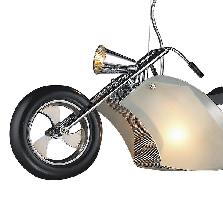 Motorcycle Light Fixture with Frosted Glass Shade & Chrome Hardware by Bethel - view 2