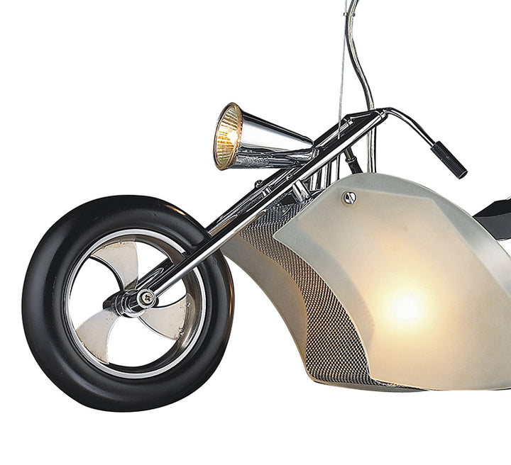 Motorcycle Light Fixture with Frosted Glass Shade &amp; Chrome Hardware