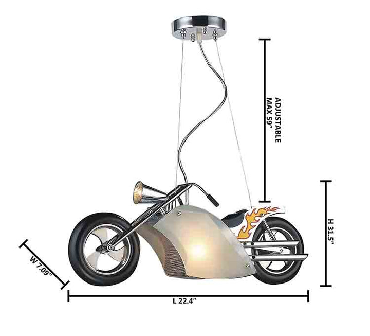 Motorcycle Light Fixture with Frosted Glass Shade &amp; Chrome Hardware