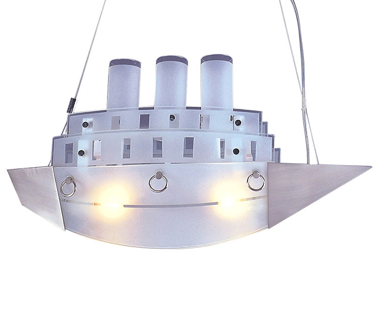 Frosted White Glass with Silver Trim Ship Light Fixture by Bethel - view 2