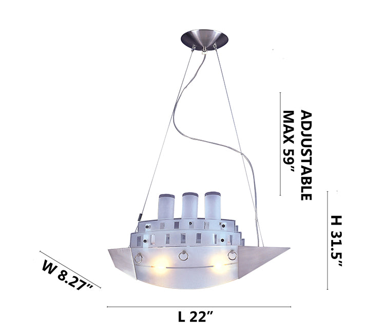 Frosted White Glass with Silver Trim Ship Light Fixture by Bethel - view 3