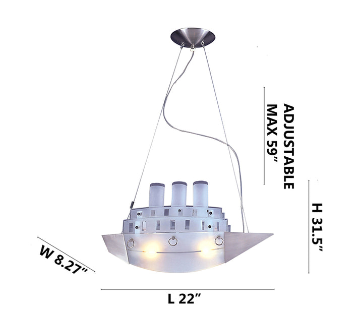Frosted White Glass with Silver Trim Ship Light Fixture by Bethel - view 3