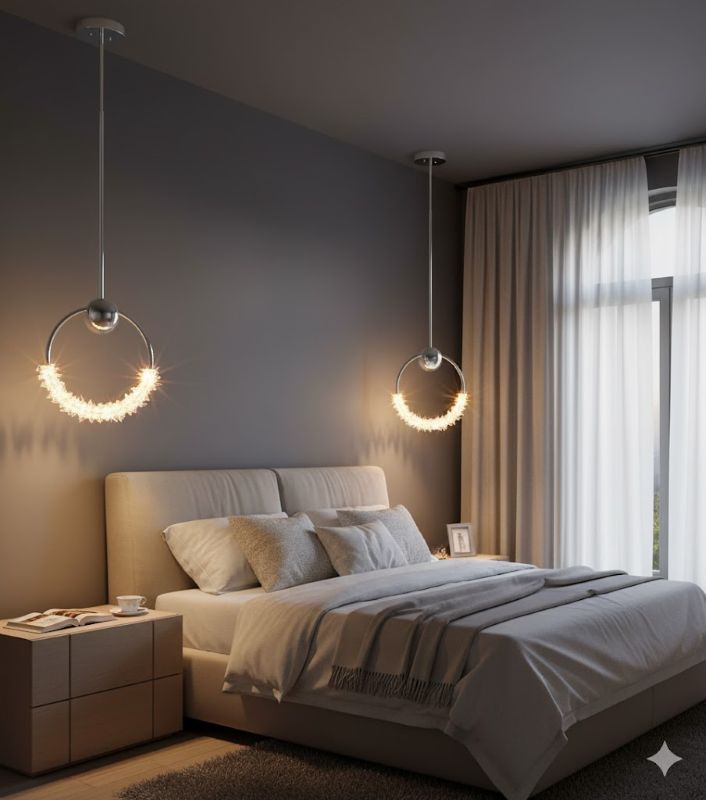 Stainless Steel LED Single Pendant Light with Clear Crystal Beading by Bethel - view 18