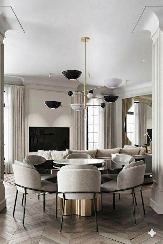 Gold Metal Frame Ceiling Fixture with White &amp; Black Disk Plates
