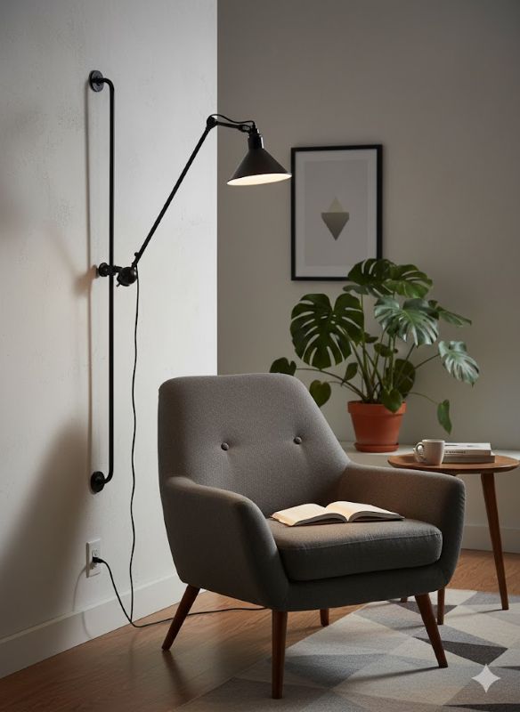 Matte Black Coned Shade Armed Wall Sconce Arm Is Adjustable in Length by Bethel - view 5