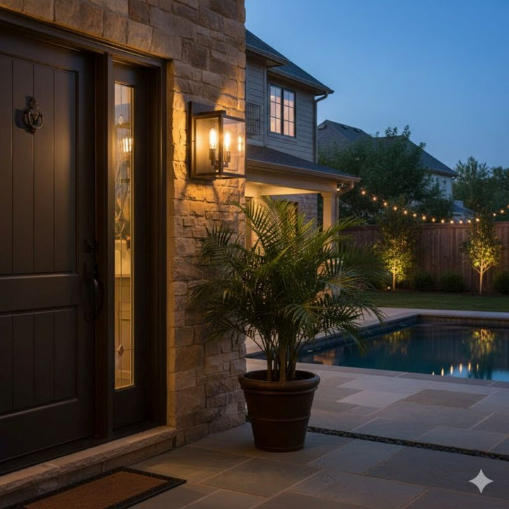 Oil Bronzed Framed Outdoor Wall Sconce with Edges and Clear by Bethel - view 10