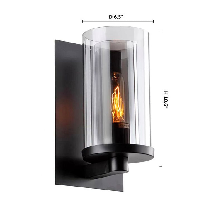 Black Metal Frame Wall Sconce with Clear &amp; Smoke Glass Shade