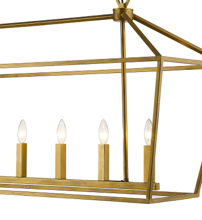 Gold Rectangular Cage Ceiling Fixture with Six Lights by Bethel - view 2