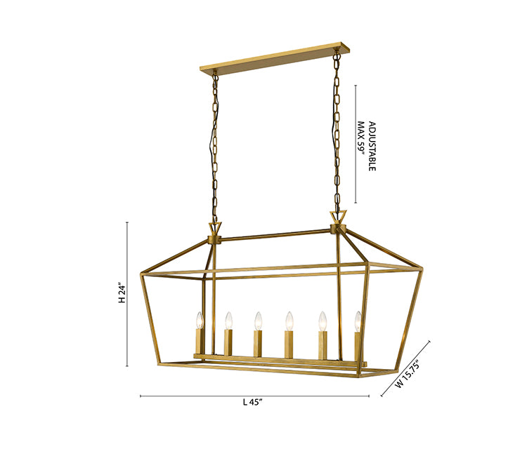 Gold Rectangular Cage Ceiling Fixture with Six Lights by Bethel - view 3