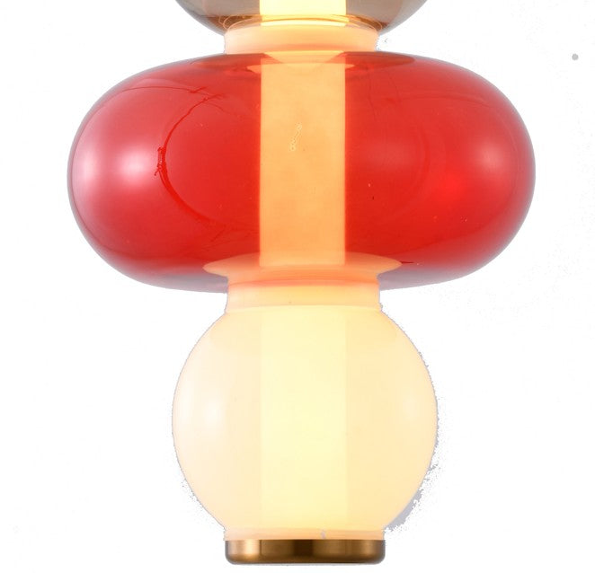 White, Grey, &amp; Red LED Glass Pendant Light with Gold Hardware