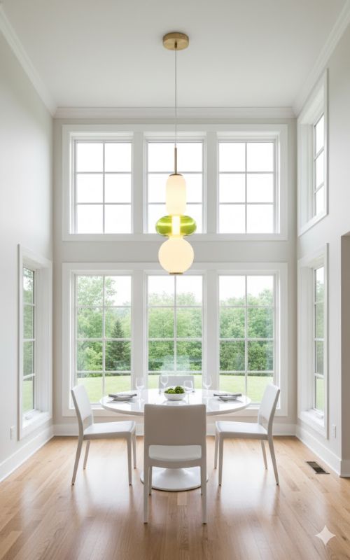 White &amp; Green Glass LED Pendant Light with Gold Hardware
