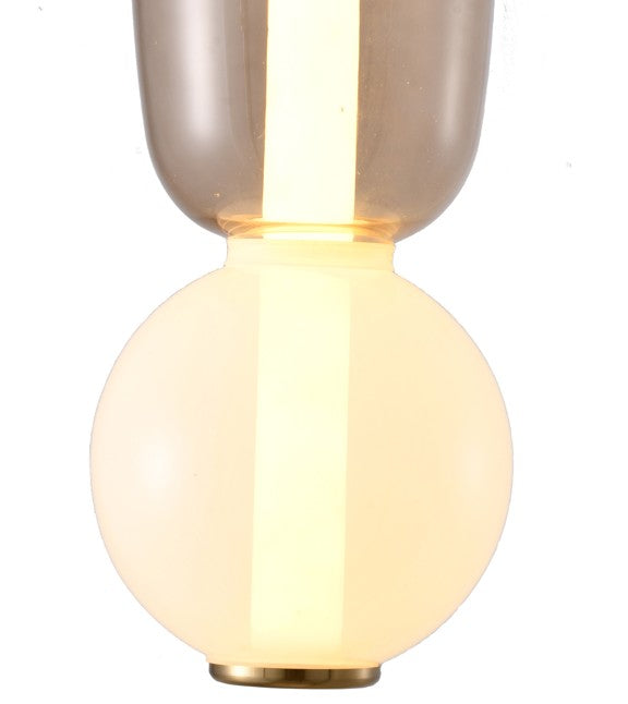 White &amp; Grey Glass LED Pendant Light with Gold Hardware