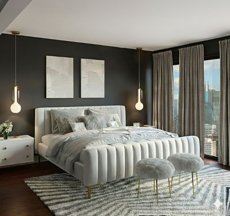 White &amp; Grey Glass LED Pendant Light with Gold Hardware