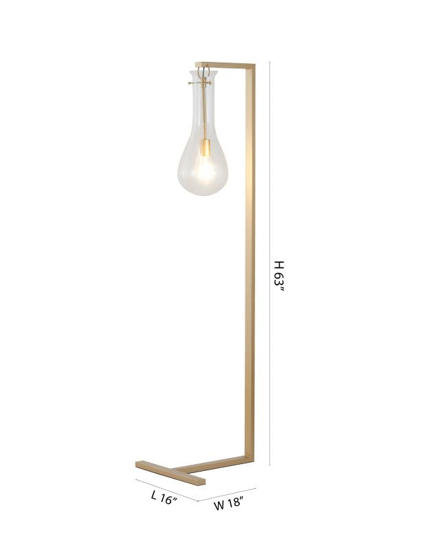 Brass Metal Color Frame Floor Lamp with Clear Tear Drop Glass Shade by Bethel - view 3