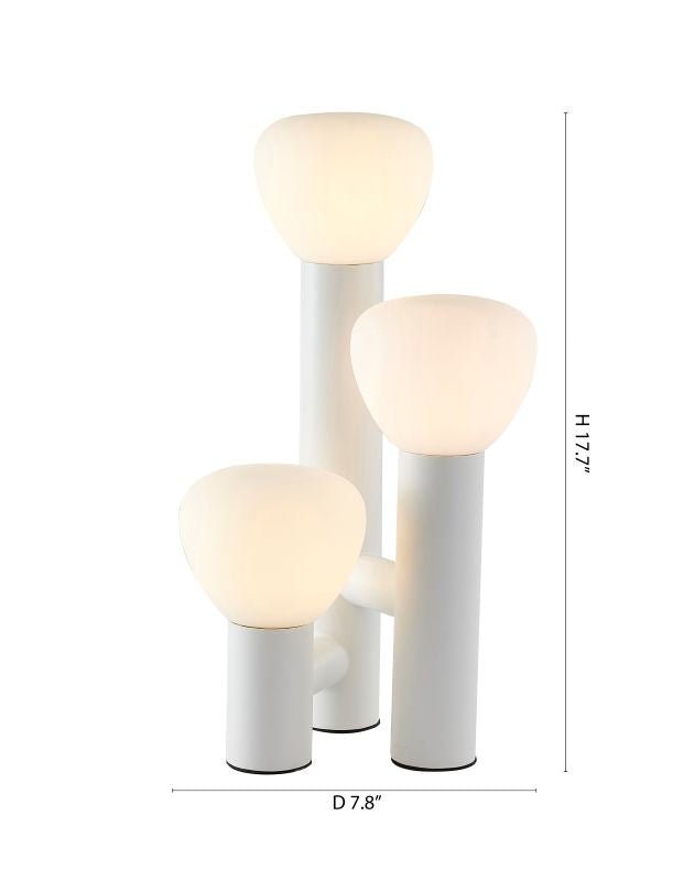 White Metal Frame Table Lamp with White Opal Glass Shades by Bethel - view 4