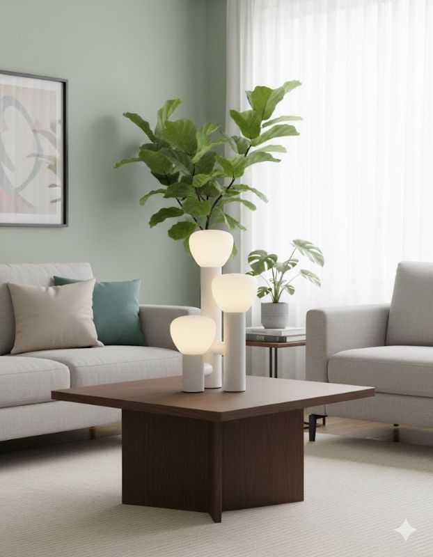 White Metal Frame Table Lamp with White Opal Glass Shades by Bethel - view 5