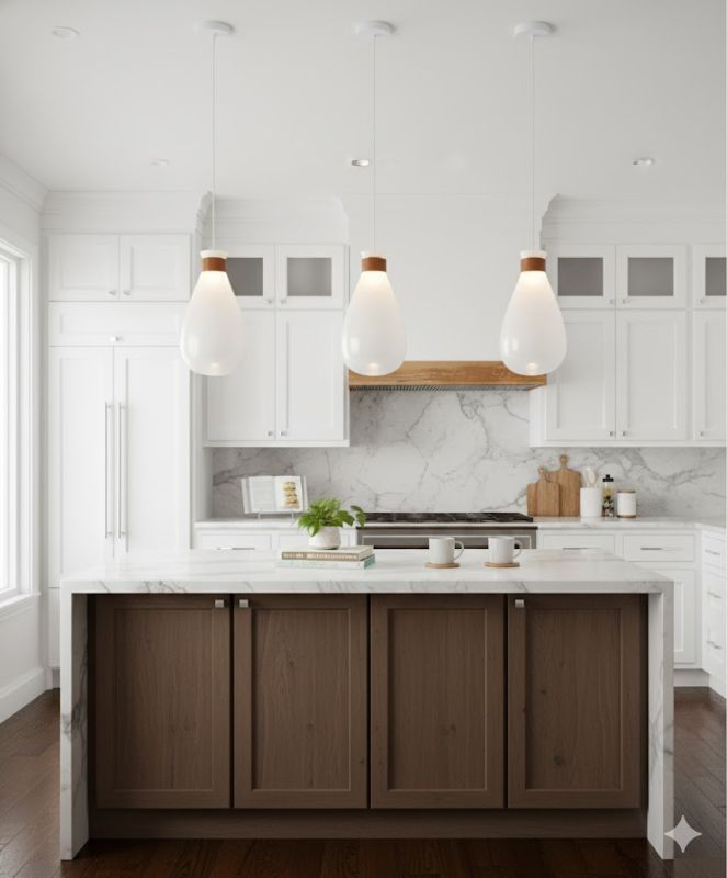 White Glass Jar Pendant Light with Brown Leather Band by Bethel - view 5