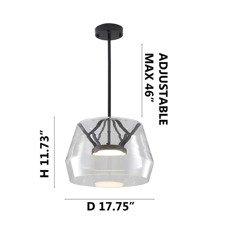 Clear Glass Pendant Light with Black Hardware &amp; an Acrylic Diffuser