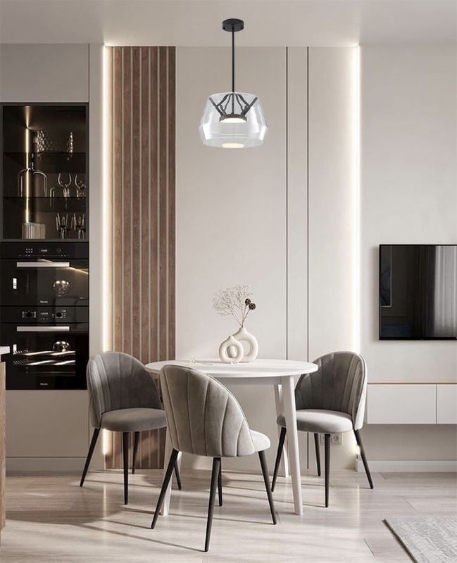Clear Glass Pendant Light with Black Hardware &amp; an Acrylic Diffuser