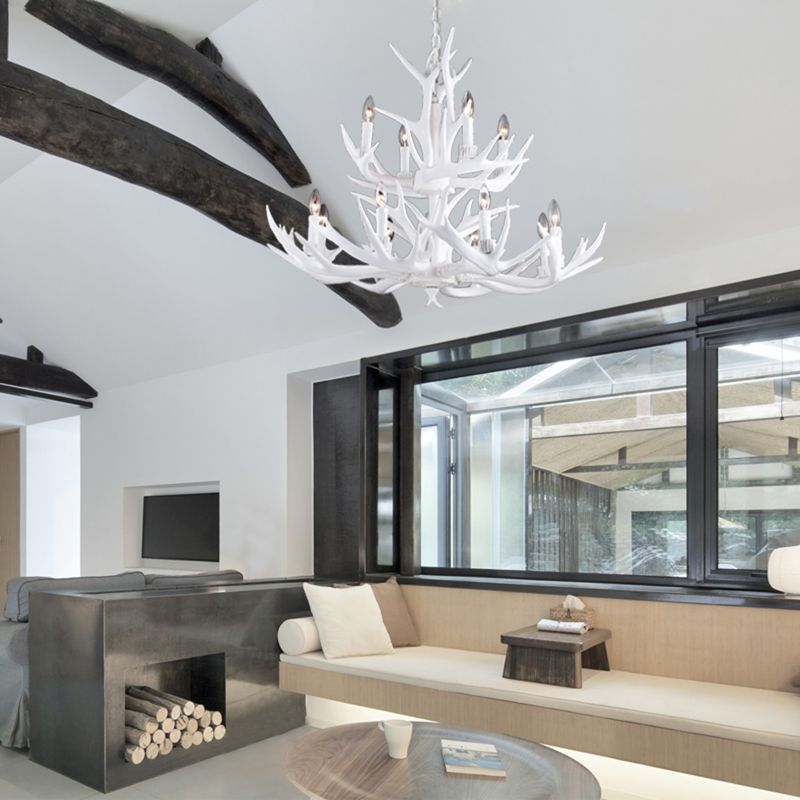 Three Tier Antler Polyresin Light Fixture with Candle Light by Bethel - view 11