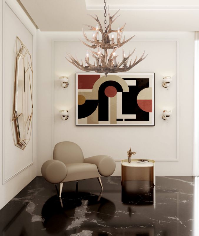 Two Tier Polyresin Antler Horn Chandelier with Candle Light by Bethel - view 2