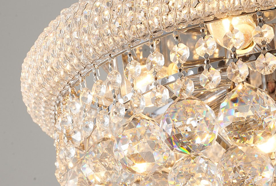 Clear Crystal Flush Mount with Hanging Crystal Balls, Beaded Band, and