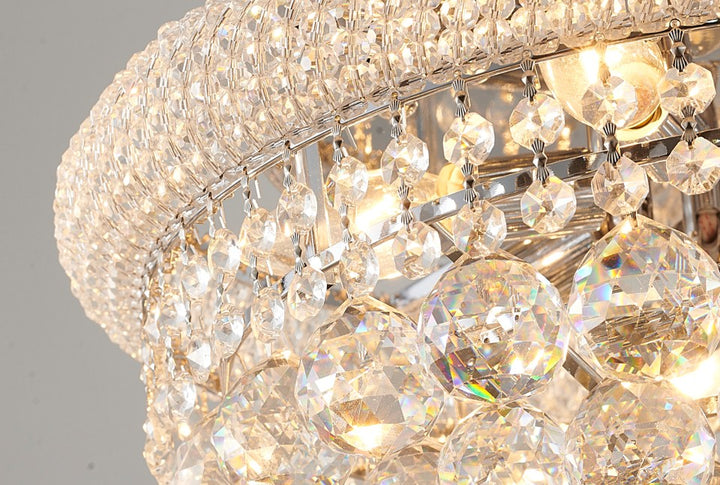Clear Crystal Flush Mount with Hanging Crystal Balls, Beaded Band, and