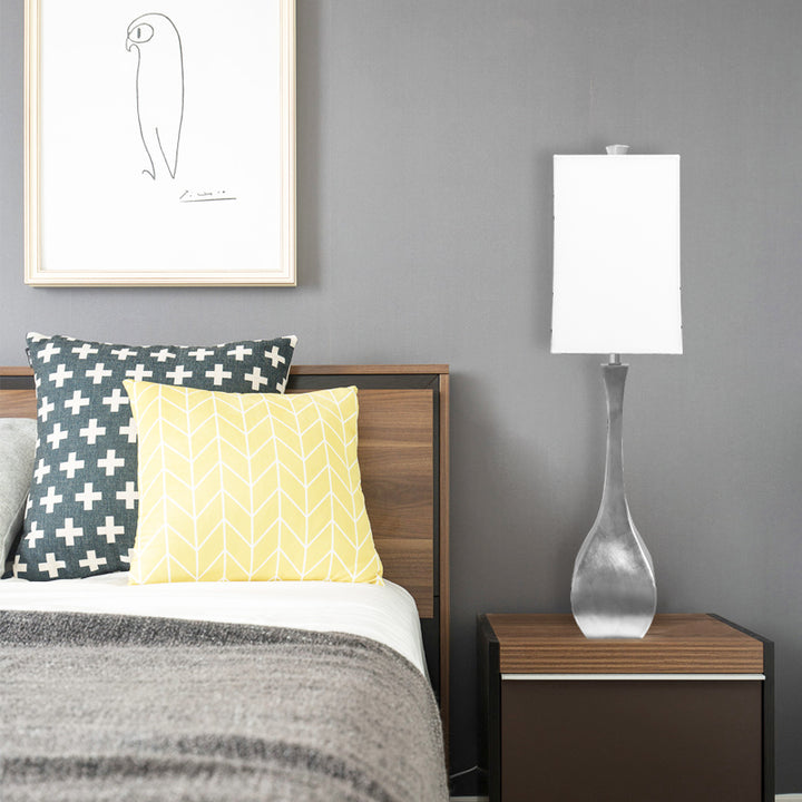 Foiled Framed Table Lamp with Linen Drum Shade by Bethel - view 4