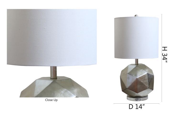 Foiled Framed Table Lamp with Linen Drum Shade by Bethel - view 7