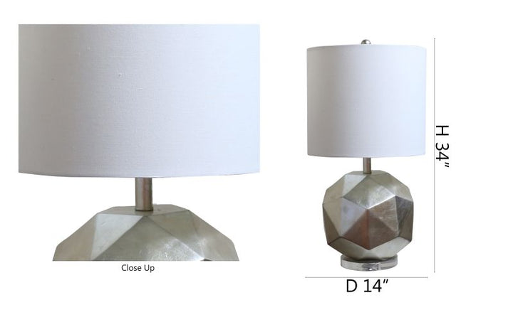 Foiled Framed Table Lamp with Linen Drum Shade by Bethel - view 7