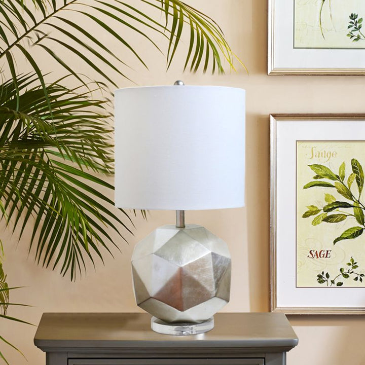 Foiled Framed Table Lamp with Linen Drum Shade by Bethel - view 8