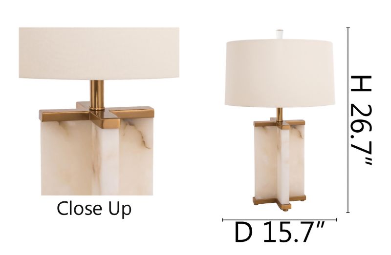 White Marble Table Lamp with Gold Hardware &amp; a White Drum Shade