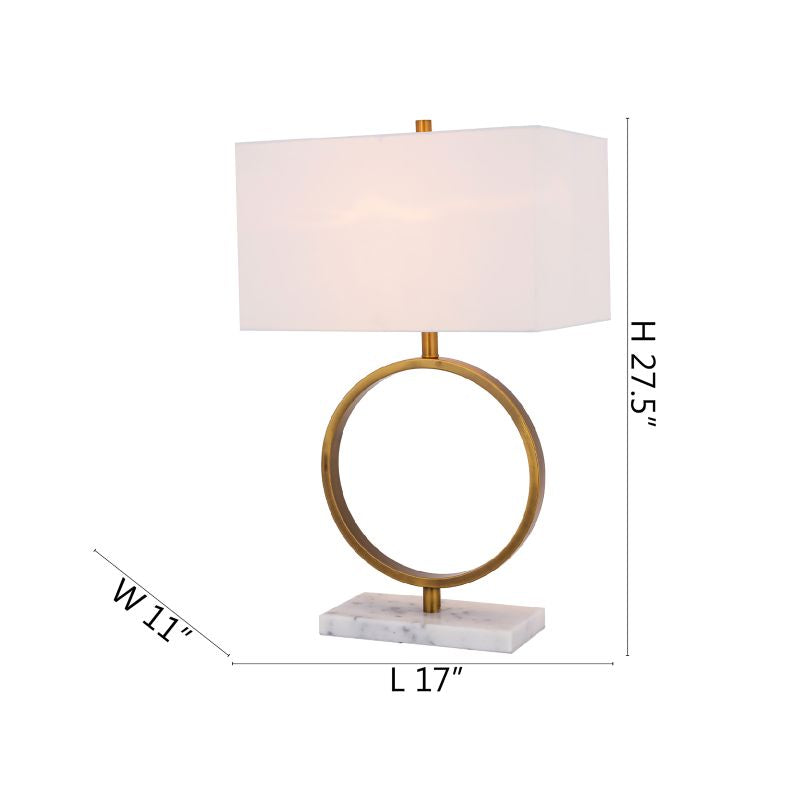 White Boxed Shade Table Lamp with Gold "o" Frame and White Marble