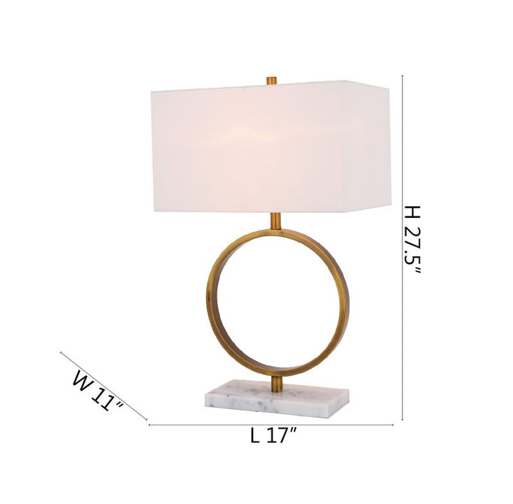 White Boxed Shade Table Lamp with Gold "o" Frame and White Marble
