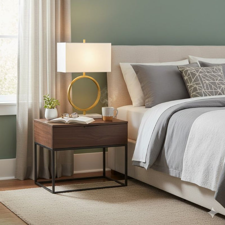 White Boxed Shade Table Lamp with Gold "o" Frame and White Marble